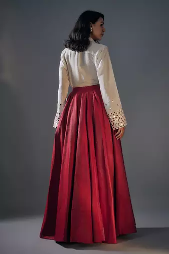 Embroidered Shirt With Red Lehenga