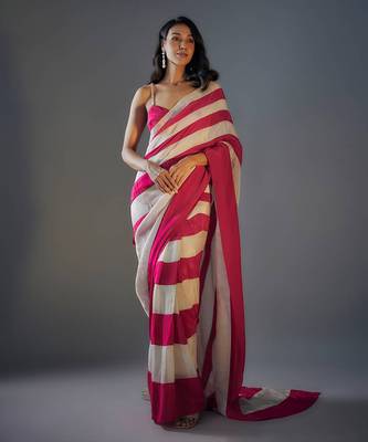 Colour block saree with embroidered blouse 2