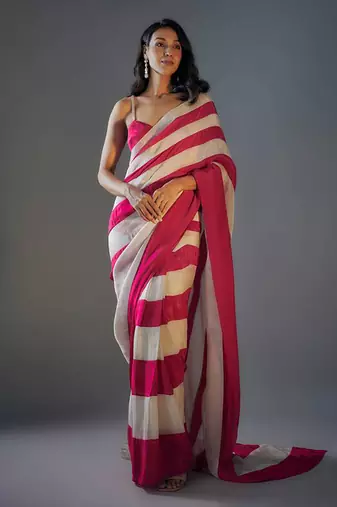 Colour block saree with embroidered blouse