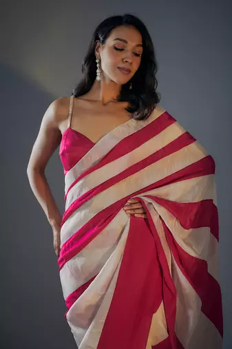 Colour block saree with embroidered blouse