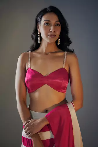 Colour block saree with embroidered blouse