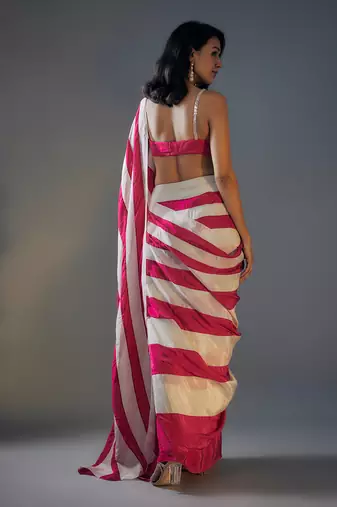 Colour block saree with embroidered blouse