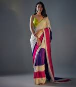 Colour block saree wih lime green  embroidered  blouse