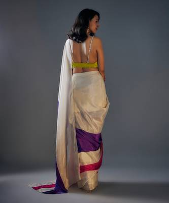 Colour block saree wih lime green  embroidered  blouse 3