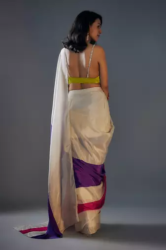 Colour block saree wih lime green  embroidered  blouse