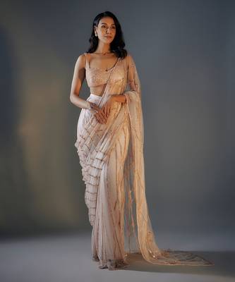 Rose pink embroidered saree set 2
