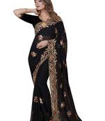 Black resham zari embroidery georgette saree with blouse