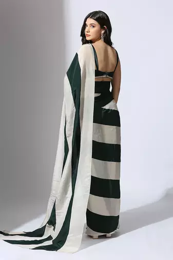 Color block saree set with waist belt