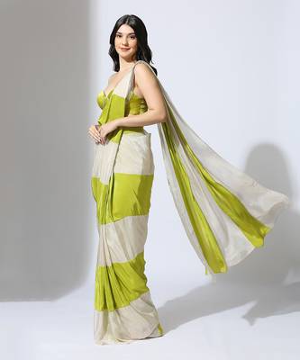 Color block saree with embroidered blouse 2