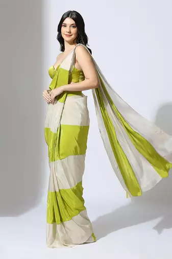 Color block saree with embroidered blouse
