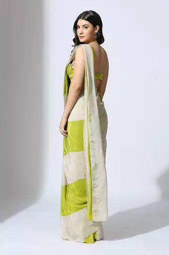 Color block saree with embroidered blouse