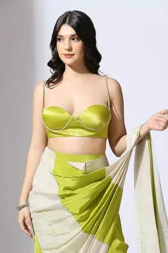 Color block saree with embroidered blouse