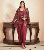 Dark magenta printed jacket set