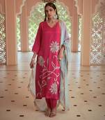 Pink silk embroidered kurti set