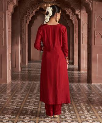 Maroon silk embroidered kurti set 5