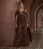Dark brown hand embroidery sharara set