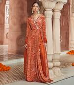 Rust orange printed anarkali set