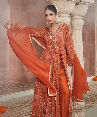 Rust orange printed anarkali set 3