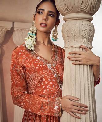 Rust orange printed anarkali set 4