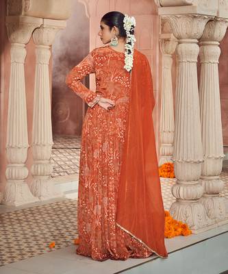 Rust orange printed anarkali set 5