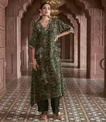 Green printed kurta set