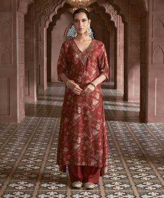 Maroon printed kurta set 1