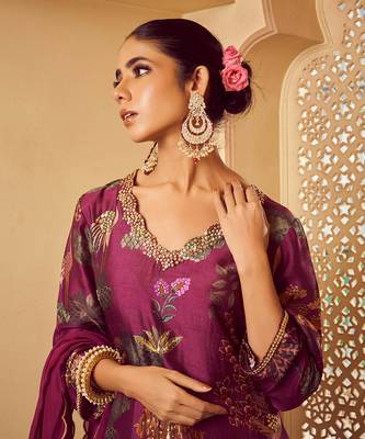 Purple signature print silk kurta set 3