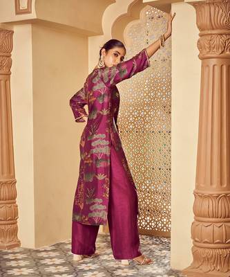 Purple signature print silk kurta set 4