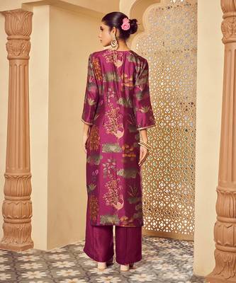 Purple signature print silk kurta set 5