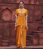 Mustard embroidered drape skirt set