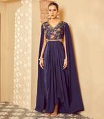 Blue embroidered saree gown