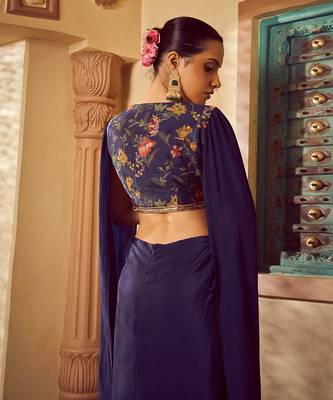 Blue embroidered saree gown 5