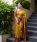 Yellow Woven Faux Faux Kanjivaram Silk Saree With Blouse Piece
