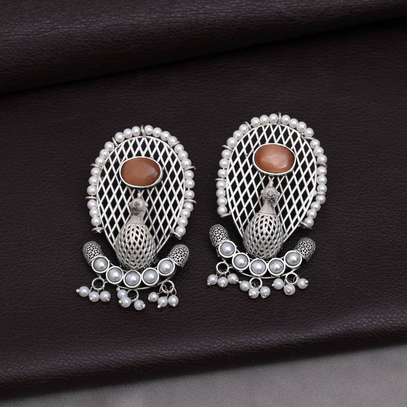 Brown color peacock inspired oxidised earrings