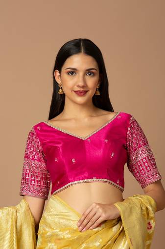 Hot Pink Silk Zari and Sequin Work Readymade Blouse