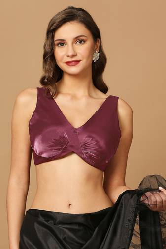SALWAR STUDIO Women's Maroon Ruched Saree Blouse