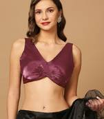 SALWAR STUDIO Women's Maroon Ruched Saree Blouse