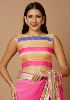 SALWAR STUDIO Women's Gold Woven Design Saree Blouse 1