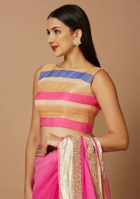 SALWAR STUDIO Women's Gold Woven Design Saree Blouse 2