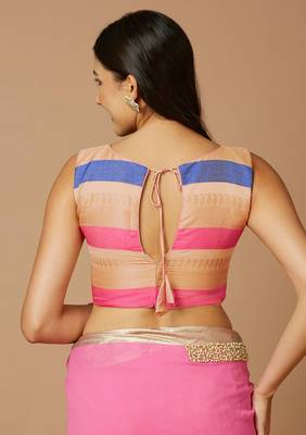 SALWAR STUDIO Women's Gold Woven Design Saree Blouse 4