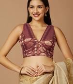 SALWAR STUDIO Women's Maroon Brocade Saree Blouse