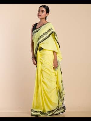 Yellow and Black cotton khadi saree 1
