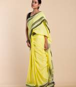 Yellow and Black cotton khadi saree
