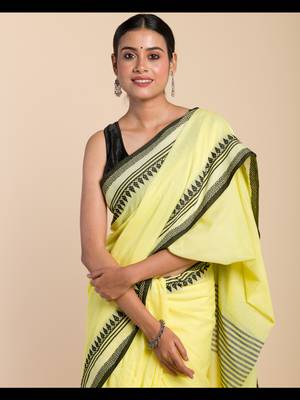 Yellow and Black cotton khadi saree 2