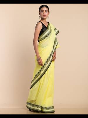 Yellow and Black cotton khadi saree 3