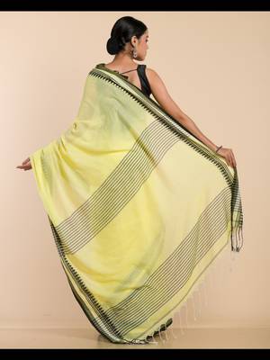 Yellow and Black cotton khadi saree 4