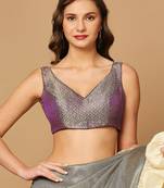 SALWAR STUDIO Women's Purple Brocade Saree Blouse