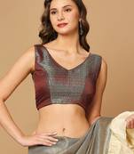 SALWAR STUDIO Women's Green Brocade Saree Blouse