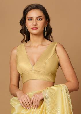 SALWAR STUDIO Women's Yellow Solid Saree Blouse 1