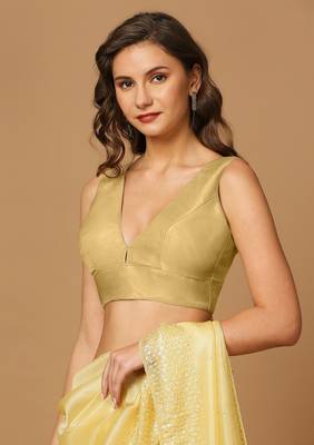 SALWAR STUDIO Women's Yellow Solid Saree Blouse 2